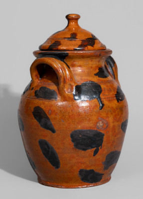 Exceptional Cain Pottery, Sullivan County, Tennessee, Lidded Redware Jar
