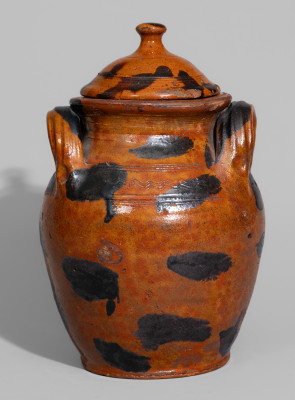 Exceptional Cain Pottery, Sullivan County, Tennessee, Lidded Redware Jar