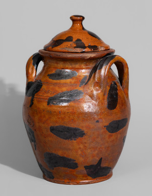 Exceptional Cain Pottery, Sullivan County, Tennessee, Lidded Redware Jar