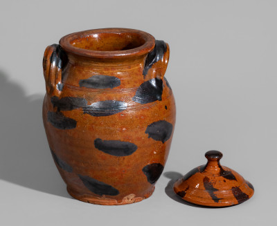 Exceptional Cain Pottery, Sullivan County, Tennessee, Lidded Redware Jar