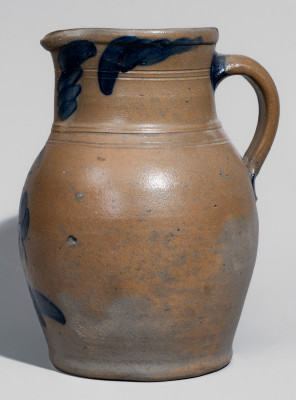 Rare and Fine Stoneware Pitcher with Cobalt Floral Decoration, Stamped 