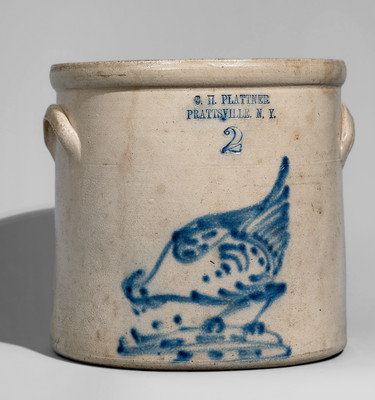Prattsville, NY Stoneware Advertising Crock w/ Chicken Decoration, attrib. Brady & Ryan, Ellenville