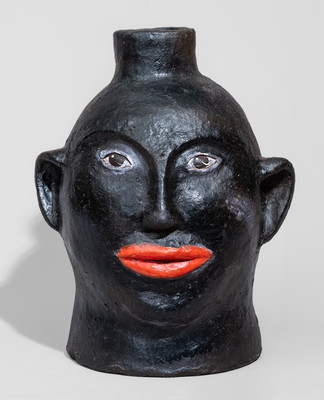 Rare Painted Woman Face Jug, possibly North Carolina origin, 20th century