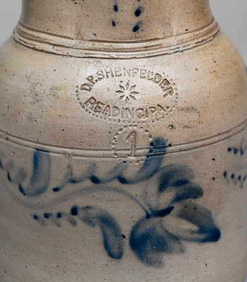 Rare D.P. SHENFELDER / READING, PA Stoneware Pitcher, c1875
