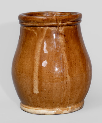 Rare "Leetonia Pottery" (Ohio) November 25, 1877 Rockingham-Glazed Jar w/ Elaborate Incised Inscription