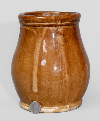 Rare "Leetonia Pottery" (Ohio) November 25, 1877 Rockingham-Glazed Jar w/ Elaborate Incised Inscription