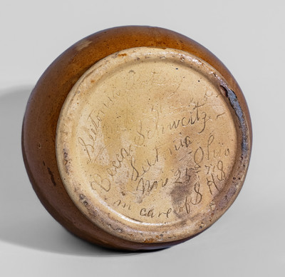 Rare "Leetonia Pottery" (Ohio) November 25, 1877 Rockingham-Glazed Jar w/ Elaborate Incised Inscription