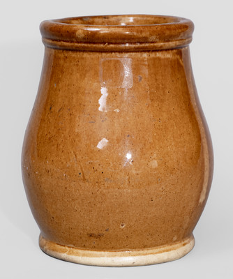 Rare "Leetonia Pottery" (Ohio) November 25, 1877 Rockingham-Glazed Jar w/ Elaborate Incised Inscription