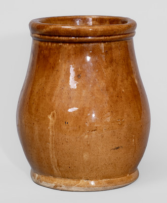 Rare "Leetonia Pottery" (Ohio) November 25, 1877 Rockingham-Glazed Jar w/ Elaborate Incised Inscription
