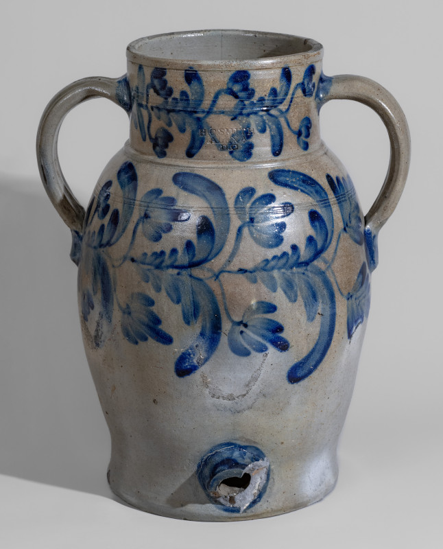 Exceptional 5 Gal. H. C. SMITH / ALEXA. / D.C. Stoneware Water Cooler with Elaborate Decoration