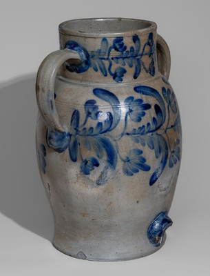 Very Rare and Fine H.C. SMITH / ALEXA / D.C. Five-Gallon Open-Handled Stoneware Cooler w/ Profuse Decoration