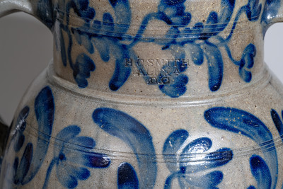 Very Rare and Fine H.C. SMITH / ALEXA / D.C. Five-Gallon Open-Handled Stoneware Cooler w/ Profuse Decoration