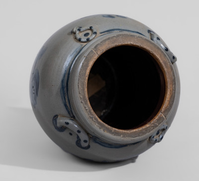 Exceptional Stoneware Jar with Elaborate Cobalt Floral Decoration and Applied Rings, Western PA origin, circa 1860.
