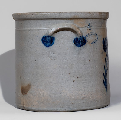 Four-Gallon SAM'L I. IRVINE, / NEWVILLE, PA Stoneware Crock w/ Cobalt Floral Decoration