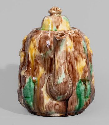 Unusual Polychrome-Glazed Redware Rebekah-at-the-Well Teapot