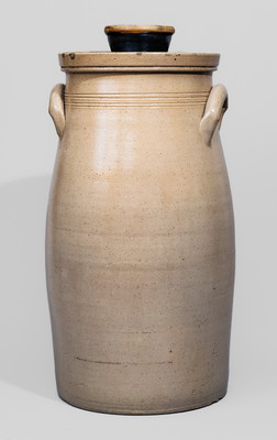 Outstanding T. HARRINGTON / LYONS Five-Gallon Stoneware Churn w/ Exuberant Cobalt Cornucopia Decoration