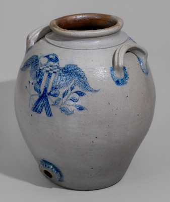 1. Exceptional Stoneware Water Cooler with Elaborate Incised Federal Eagle, Herbertsville, NJ, Origin