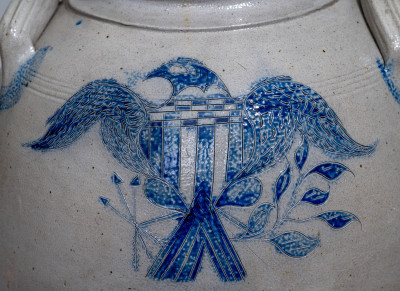 1. Exceptional Stoneware Water Cooler with Elaborate Incised Federal Eagle, Herbertsville, NJ, Origin