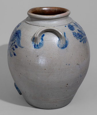 Exceedingly Rare and Important Monmouth Co, NJ Stoneware Cooler w/ Incised Eagle, Bird and Floral Motifs