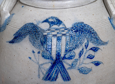 Exceedingly Rare and Important Monmouth Co, NJ Stoneware Cooler w/ Incised Eagle, Bird and Floral Motifs