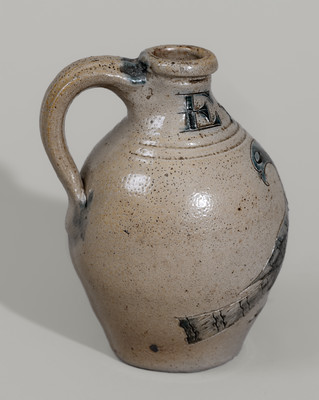 Outstanding Miniature Presentation Jug w/ Incised Bird Decoration, attrib. Nicholas Van Wickle, Monmouth Co, NJ