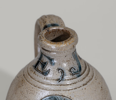 Outstanding Miniature Presentation Jug w/ Incised Bird Decoration, attrib. Nicholas Van Wickle, Monmouth Co, NJ