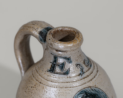 Outstanding Miniature Presentation Jug w/ Incised Bird Decoration, attrib. Nicholas Van Wickle, Monmouth Co, NJ