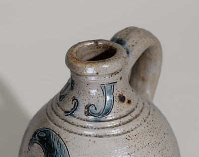 Outstanding Miniature Presentation Jug w/ Incised Bird Decoration, attrib. Nicholas Van Wickle, Monmouth Co, NJ