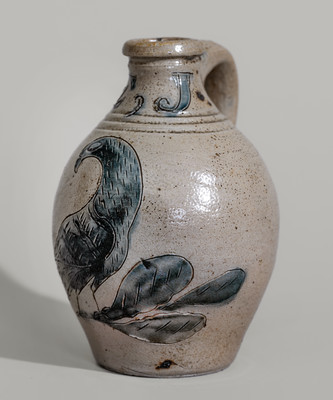 Outstanding Miniature Presentation Jug w/ Incised Bird Decoration, attrib. Nicholas Van Wickle, Monmouth Co, NJ