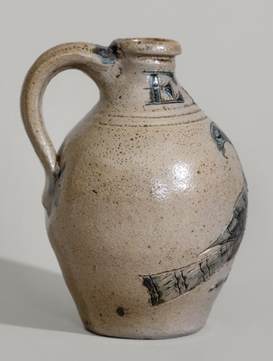 Outstanding Miniature Presentation Jug w/ Incised Bird Decoration, attrib. Nicholas Van Wickle, Monmouth Co, NJ