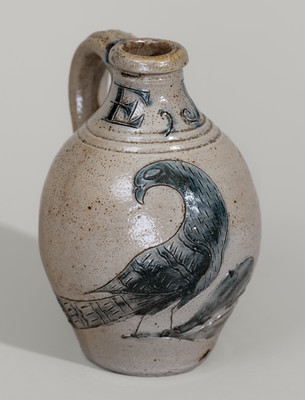 Outstanding Miniature Presentation Jug w/ Incised Bird Decoration, attrib. Nicholas Van Wickle, Monmouth Co, NJ