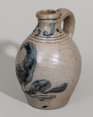 Outstanding Miniature Presentation Jug w/ Incised Bird Decoration, attrib. Nicholas Van Wickle, Monmouth Co, NJ