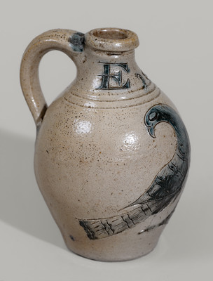 Outstanding Miniature Presentation Jug w/ Incised Bird Decoration, attrib. Nicholas Van Wickle, Monmouth Co, NJ