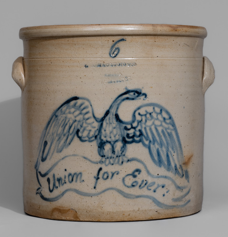 Very Fine W. A. MACQUOID, Manhattan Stoneware Crock with 