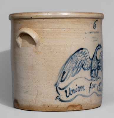 Outstanding "Union for Ever!" Six-Gallon Crock w/ Cobalt Eagle and Banner, Wm. MacQuoid, New York City