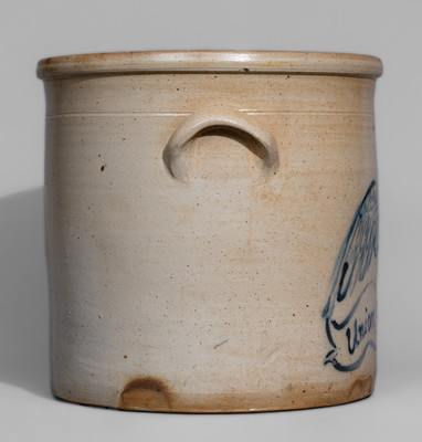 Outstanding "Union for Ever!" Six-Gallon Crock w/ Cobalt Eagle and Banner, Wm. MacQuoid, New York City