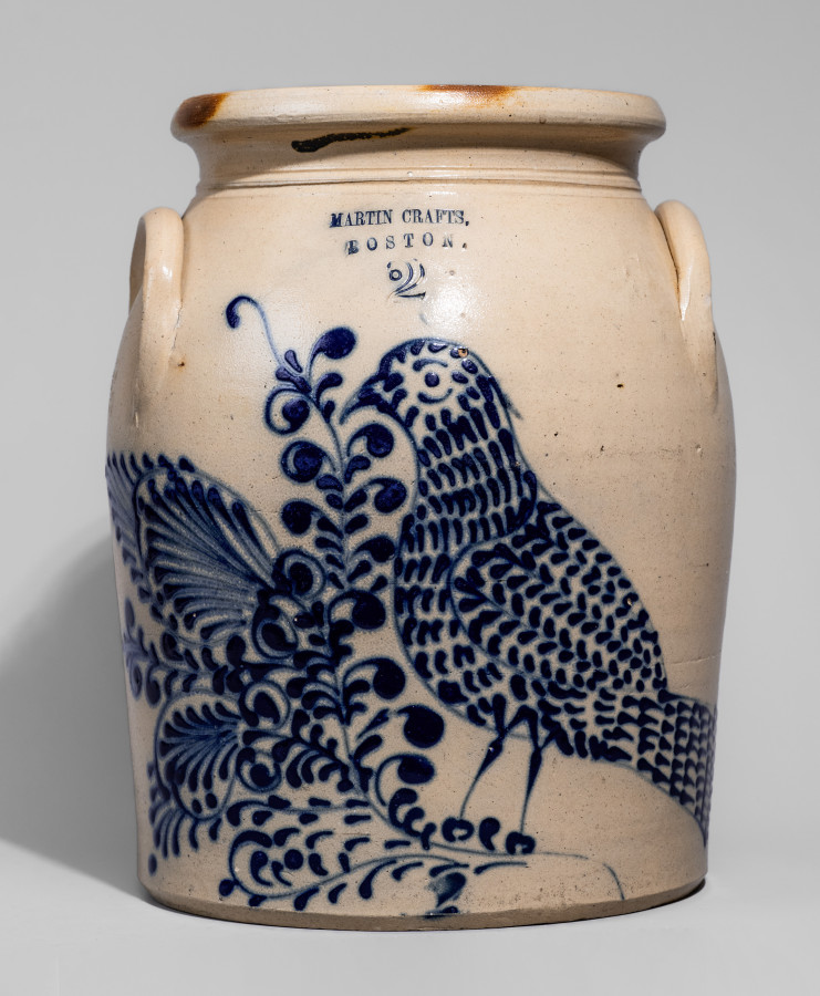 Rare and Exceptional MARTIN CRAFTS / BOSTON Stoneware Jar w/ Elaborate Slip-Trailed Bird Design