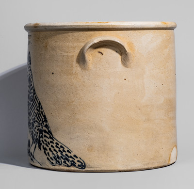 Exceptional WM. E. WARNER / WEST TROY Three-Gallon Crock w/ Large, Elaborate Bird and Floral Decoration