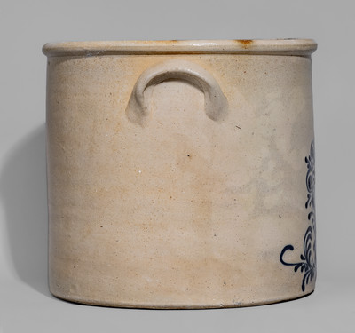 Exceptional WM. E. WARNER / WEST TROY Three-Gallon Crock w/ Large, Elaborate Bird and Floral Decoration