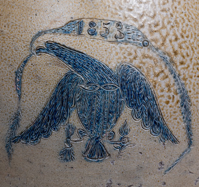 Extremely Rare and Important Chester Webster Stoneware Jug with Incised Federal Eagle Decoration