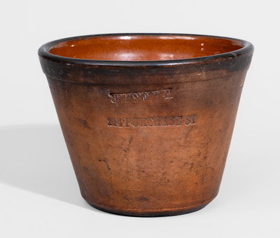 Unusual H H FISHER / 214 PURCHASE ST (New Bedford, Mass.) Redware Advertising Jar