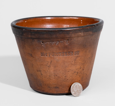 Unusual H H FISHER / 214 PURCHASE ST (New Bedford, Mass.) Redware Advertising Jar