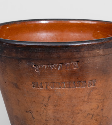 Unusual H H FISHER / 214 PURCHASE ST (New Bedford, Mass.) Redware Advertising Jar