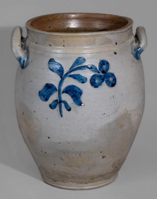 Exceptional C. CROLIUS / MANUFACTURER / MANHATTAN WELLS / NEW-YORK Stoneware Jar with Impressed and Incised Floral Decoration