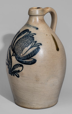 Outstanding F. STETZENMEYER / ROCHESTER, NY Four-Gallon Stoneware Jug w/ Elaborate Decoration