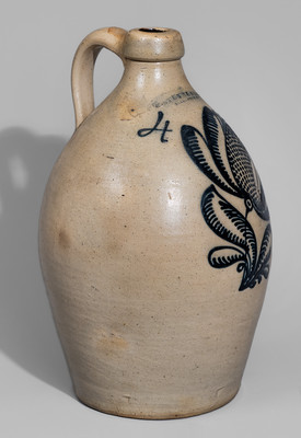 Outstanding F. STETZENMEYER / ROCHESTER, NY Four-Gallon Stoneware Jug w/ Elaborate Decoration