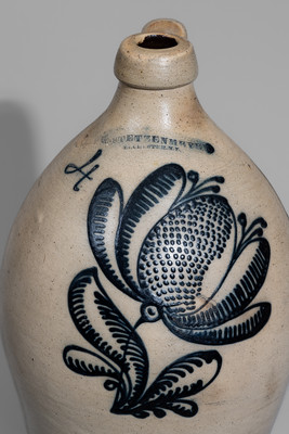 Outstanding F. STETZENMEYER / ROCHESTER, NY Four-Gallon Stoneware Jug w/ Elaborate Decoration