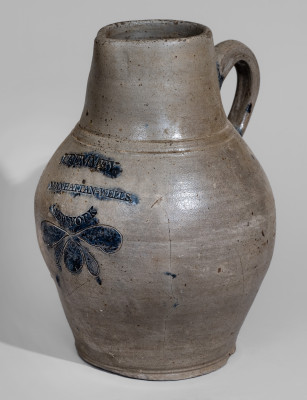 Extremely Rare Incised Stoneware Pitcher, J. REMMEY / MANHATTAN - WELLS / NEW YORK