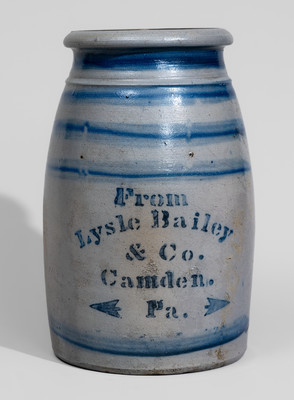 Rare and Fine Camden, Pennsylvania Advertising Stoneware Jar, c1870