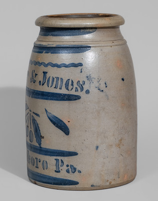 Exceptional "Hamilton & Jones / Greensboro Pa." Stoneware Cherries Canning Jar w/ Elaborate Decoration